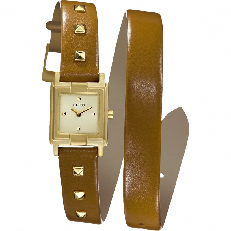 Guess Watches : W85123L1 Quartz Gold Dial Stainless Steel Case With Brown Leather Strap Women Watch