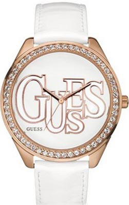 Guess Watches : W90031L1 White Leather Strap White Dial Series Women Watch