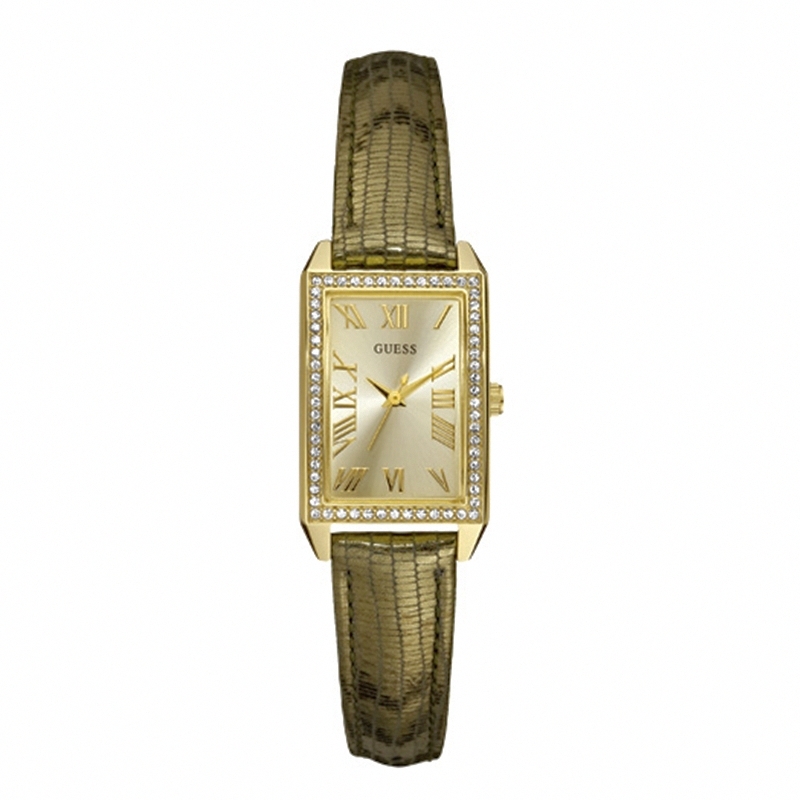 Guess Watches : W90076L1 Quartz Gold Tone Dial Stainless Steel Case With Brown Leather Strap Women Watch