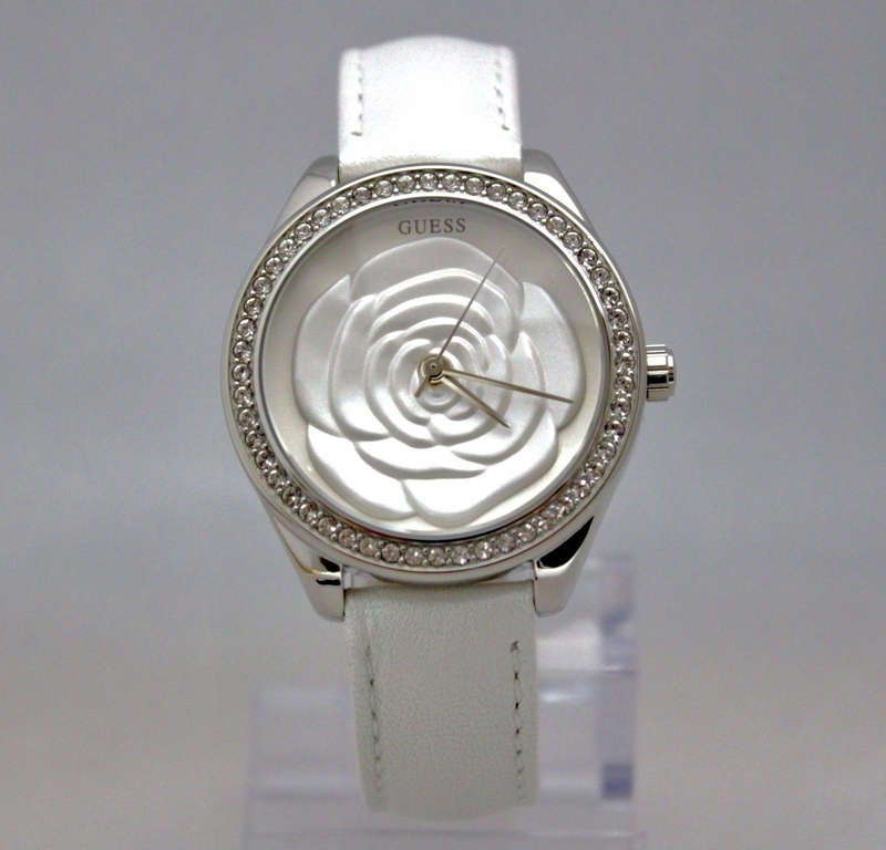 Guess Watches : W90086L1 Quartz White Rose Crystal Bezal Leather Set Women Watch