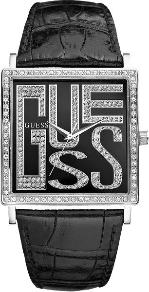 Guess Watches : W95056L1 Quartz Analog Crystal Bezel Black Leather Women Watch