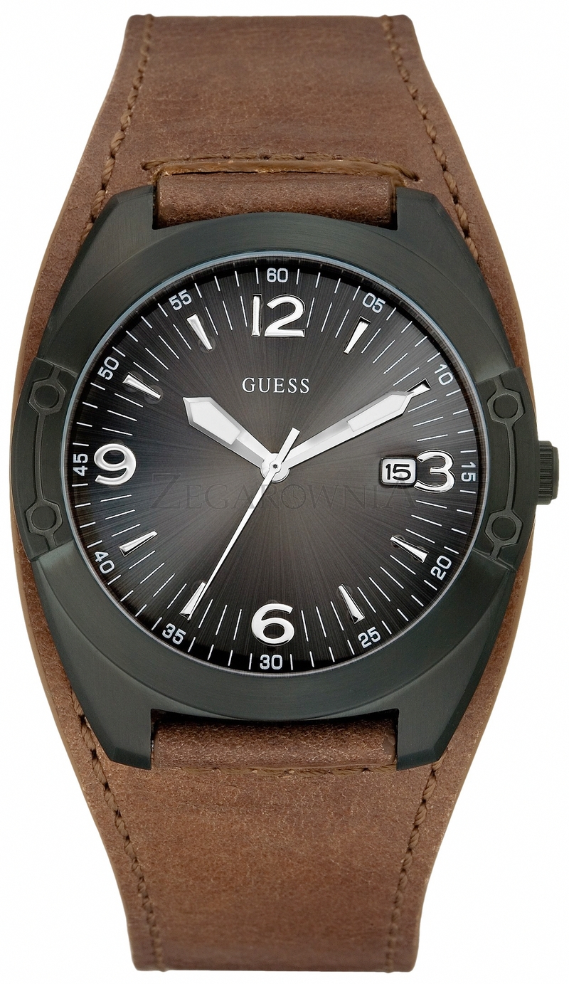 Guess Watches : W95118G1 Quartz Black Dial Stainless Steel Case With Brown Leather Strap Men Watch