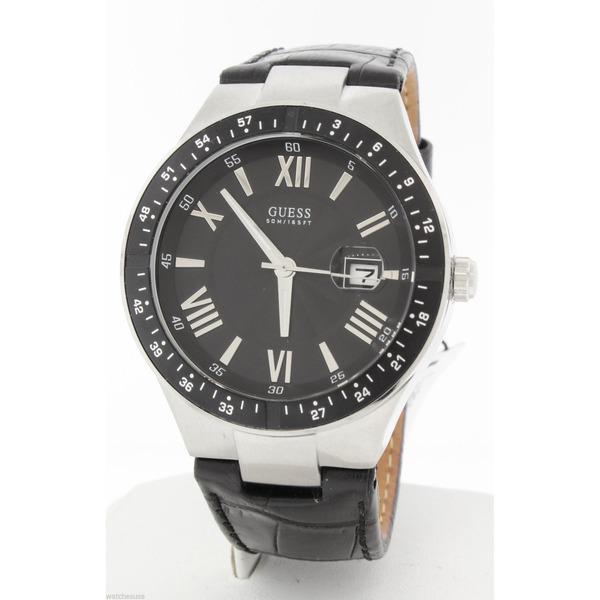 Guess Watches : W95130G1 Quartz Roman Numerals Dial Date Black Leather Men Watch