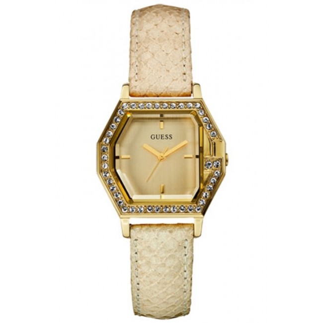 Guess Watches : W95145L2 Quartz Gold Dial And Case With Brown Leather Strap Women Watch