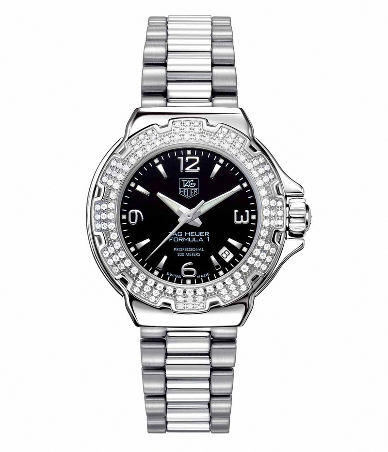 TAG Heuer Watches : WAC1214.BA0852 Quartz Black Dial Date Diamond Bezel Stainless Steel Women Watch