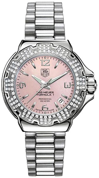 TAG Heuer Watches : WAC1216.BA0852 Quartz Pink Mother of Pearl Dial Diamond Bezel Stainless Steel Women Watch