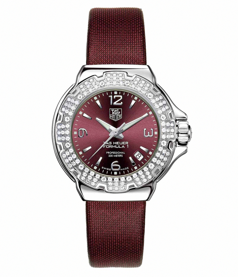 TAG Heuer Watches : WAC1219.FC6223 Quartz Maroon Dial Dial Date Diamond Bezel Maroon Satin Women Watch