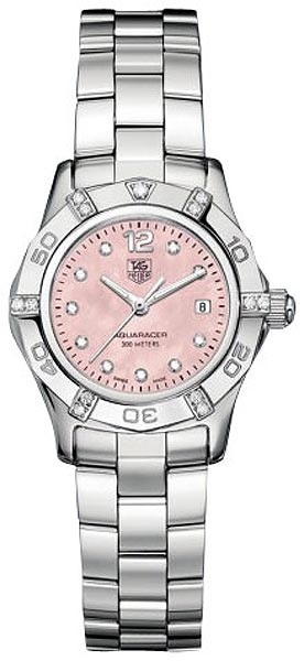 TAG Heuer Watches : WAF141H.BA0813 Quartz Pink Mother of Pearl Diamond Dial Date Diamond Bezel Stainless Steel Women Watch