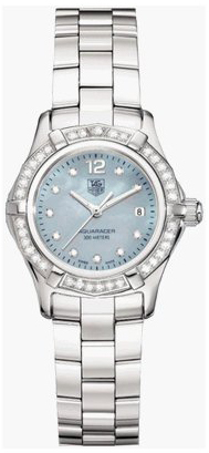 TAG Heuer Watches : WAF141J.BA0813 Quartz Polished Stainless Steel Blue Mother Of Pearl Diamond Dial Polished Stainless Steel Band Women Watch
