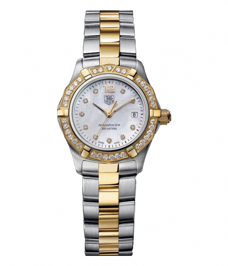 TAG Heuer Watches : WAF1450.BB0814 Quartz Diamond Date Dial Diamond Bezel Stainless Steel and 18k Gold Plated Band Women Watch
