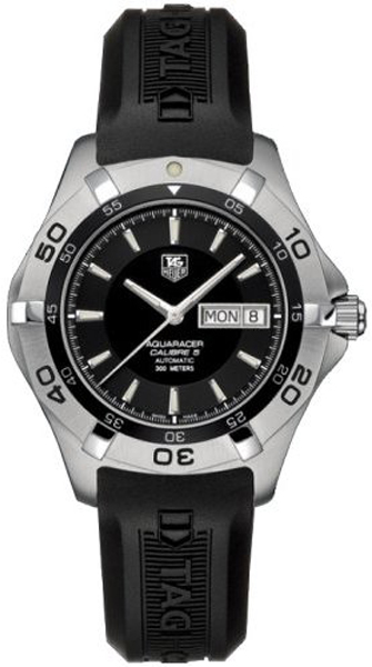 TAG Heuer Watches : WAF2010.FT8010 Automatic Black Dial Day Date Black Rubber Men Watch