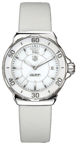 TAG Heuer Watches : WAH1211.FC6219 Quartz White Dial Ceramic Bezel With White Leather Strap Women Watch