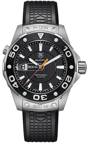 TAG Heuer Watches : WAJ1110.FT6015 Swiss Quartz 500M Date Black Rubber Men Watch