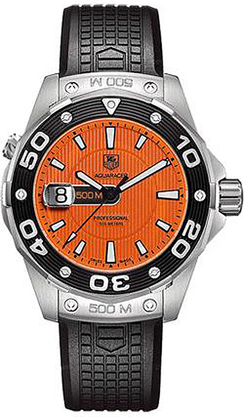 TAG Heuer Watches : WAJ1113.FT6015 Swiss Quartz 500M Date Black Rubber Men Watch