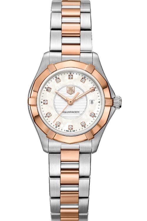 TAG Heuer Watches : WAP1451.BD0837 Quartz 11 Diamonds Dial Stainless Steel and Rose Gold Men Watch