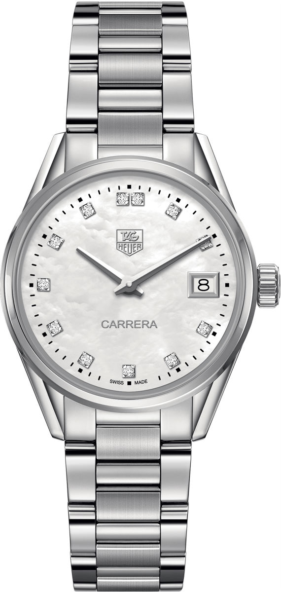 TAG Heuer Watches : WAR1314.BA0778 Quartz White Mother of Pearl Diamond Dial Date Stainless Steel Women Watch