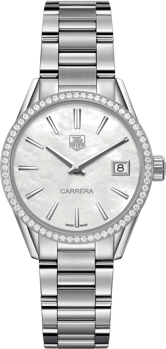 TAG Heuer Watches : WAR1315.BA0778 Quartz Mother of Pearl Dial Date Diamond Bezel Stainless Steel Women Watch