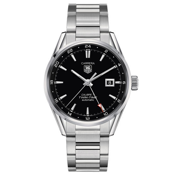 TAG Heuer Watches : WAR2010.BA0723 Automatic Calibre 7 Twin Time Black Dial Stainless Steel Men Watch