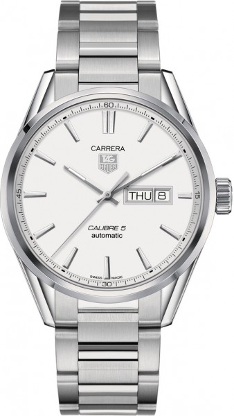 TAG Heuer Watches : WAR201B.BA0723 Automatic Calibre 5 Silver Opalin Dial Day Date Stainless Steel Men Watch