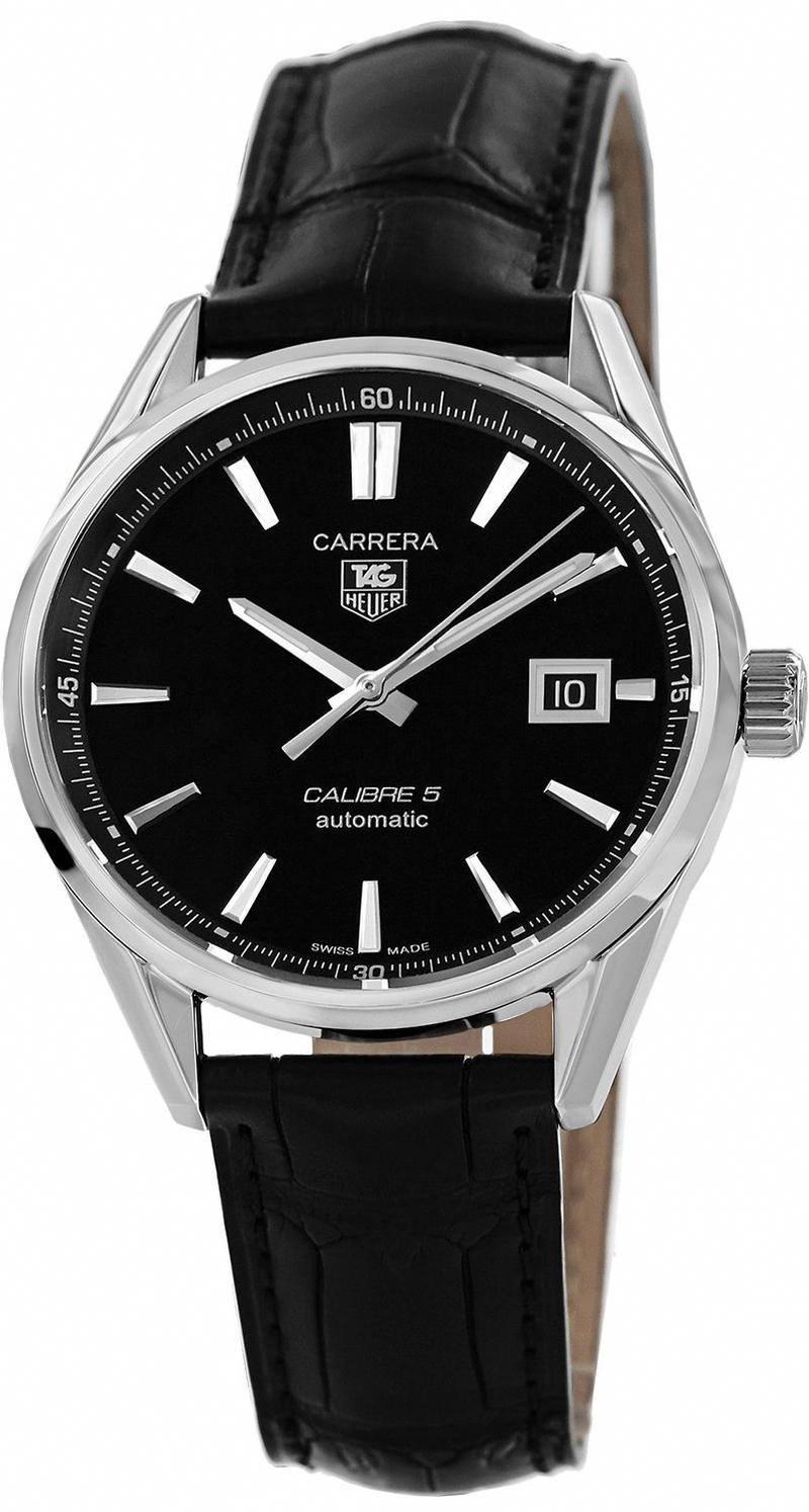 TAG Heuer Watches : WAR211A.FC6180 Automatic Calibre 5 Black Dial Date Leather Men Watch