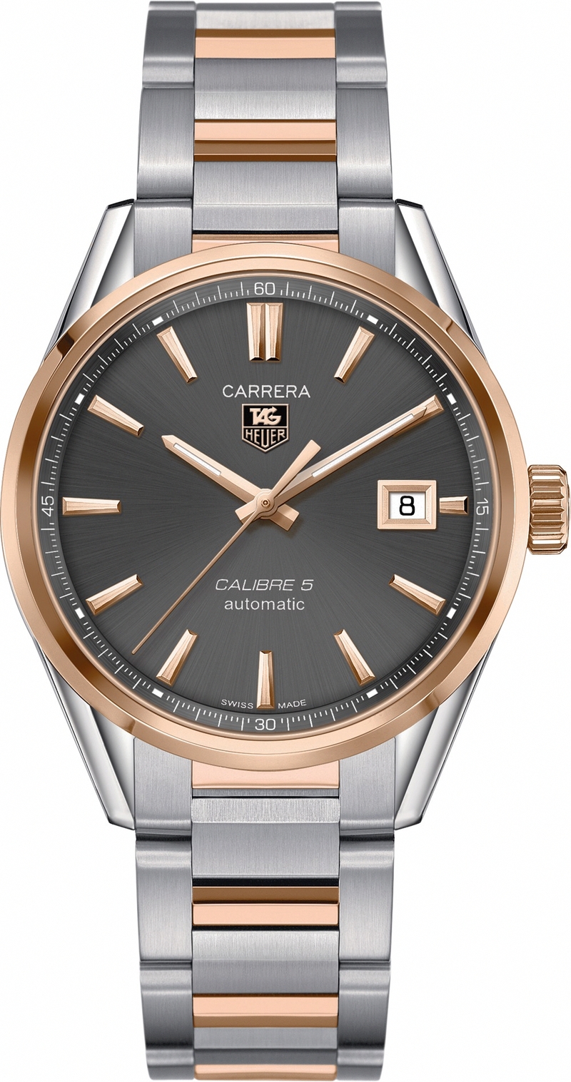 TAG Heuer Watches : WAR215E.BD0784 Automatic Calibre 5 Anthracite Black Dial Date Stainless Steel and Rose Gold Men Watch