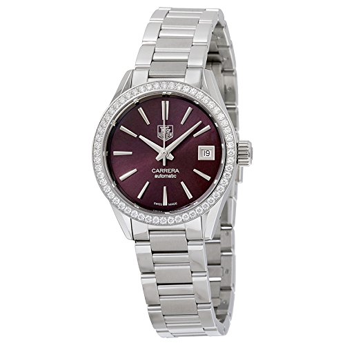 TAG Heuer Watches : WAR2418.BA0776 Maroon Dial Fixed Stainless Steel Set With Diamonds Band Women Watch