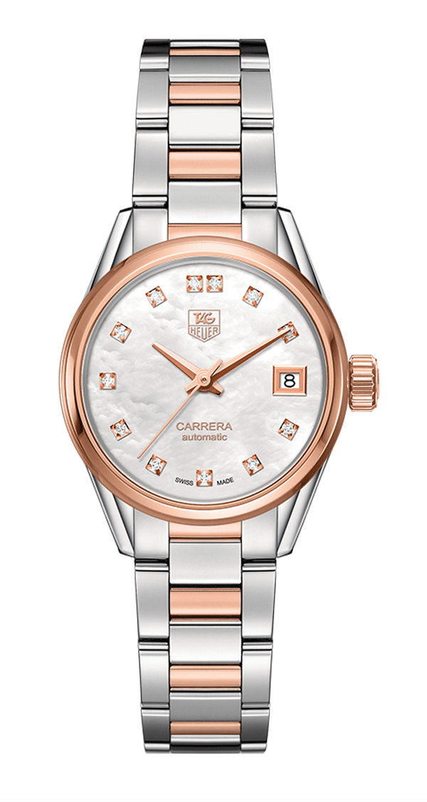TAG Heuer Watches : WAR2452.BD0777 Automatic Mother of Pearl Diamond Dial Date 18K Rose Gold and Stainless Steel Women Watch