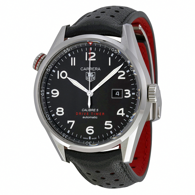 TAG Heuer Watches : WAR2A10.FC6337 Automatic Calibre 5 Driver Timer Black Dial Date Leather Men Watch