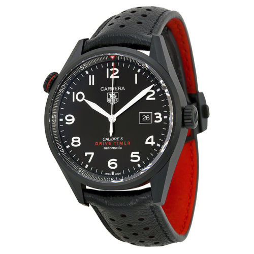 TAG Heuer Watches : WAR2A80.FC6337 Automatic Calibre 5 Driver Timer Black Dial Date Leather Men Watch