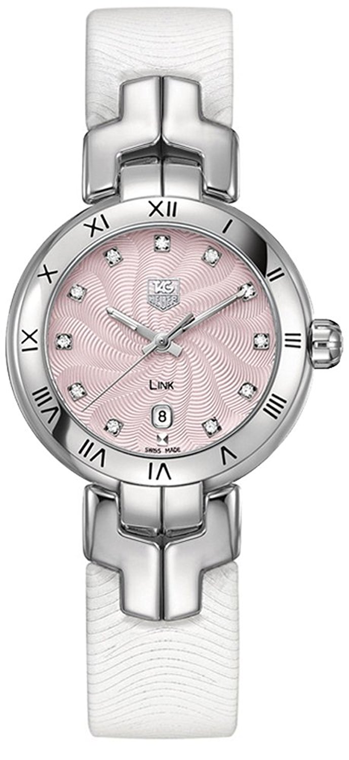 TAG Heuer Watches : WAT1415.FC6316 Pink-guilloche-diamond Dial Leather Band Women Watch