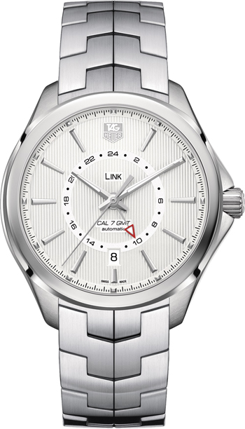 TAG Heuer Watches : WAT201B.BA0951 Automatic Calibre 7 GMT Silver Dial Date Stainless Steel Men Watch