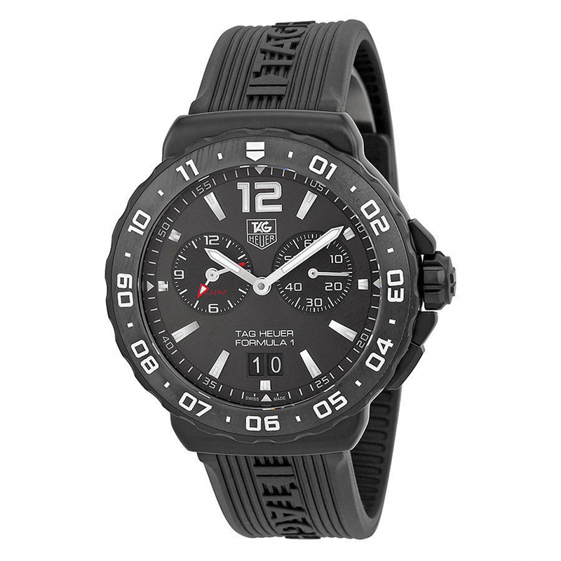 TAG Heuer Watches : WAU111D.FT6024 Quartz Black Dial Date Rubber Men Watch