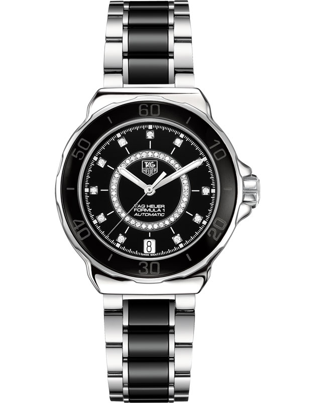 TAG Heuer Watches : WAU2210.BA0859 Automatic Diamonds Dial Date Stainless Steel and Ceramic Women Watch