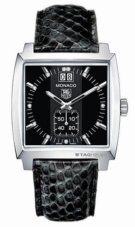 TAG Heuer Watches : WAW1310.FC6216 Quartz Brushed With Polished Stainless Steel Black With Diamonds Dial Dark Grey Python Band Women Watch
