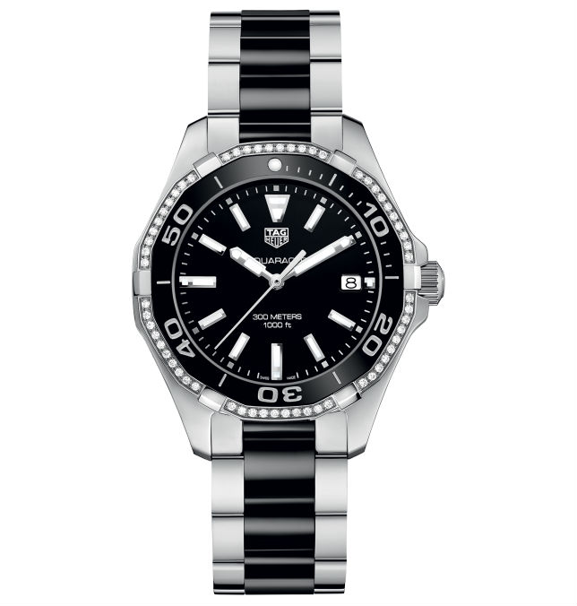 TAG Heuer Watches : WAY131G.BA0913 Quartz Date Diamond Bezel Stainless Steel and Black Ceramic Women Watch