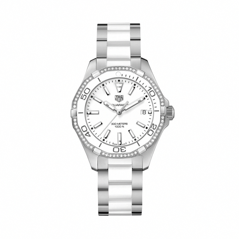 TAG Heuer Watches : WAY131H.BA0914 Quartz Date Diamond Bezel Stainless Steel and White Ceramic Women Watch