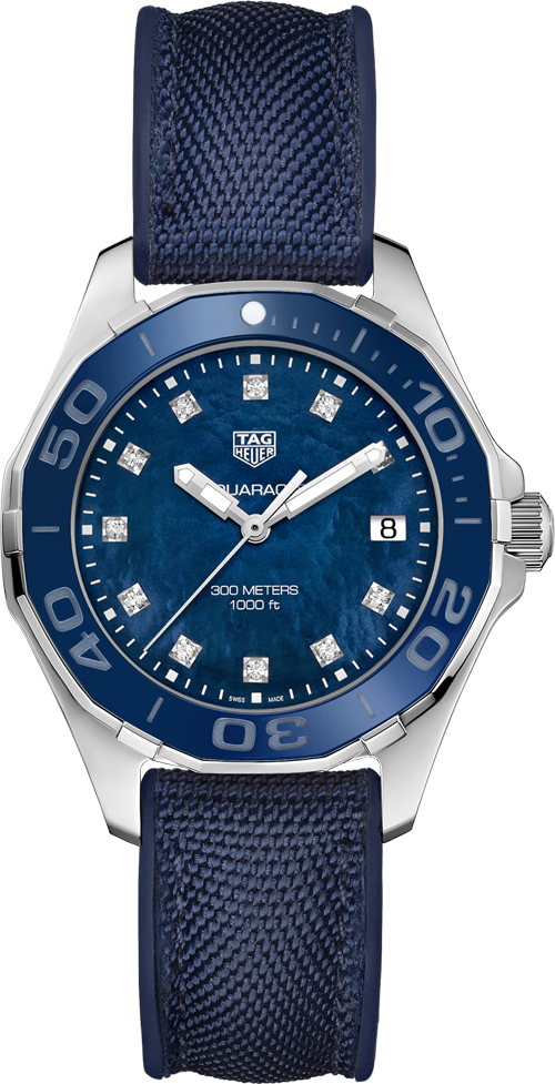 TAG Heuer Watches : WAY131L.FT6091 Quartz Blue Mother of Pearl Diamond Dial Blue Textile Strap Women Watch