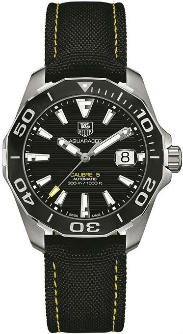TAG Heuer Watches : WAY211A.FC6362 Automatic Calibre 5 Black Dial Date Black Fabric Men Watch