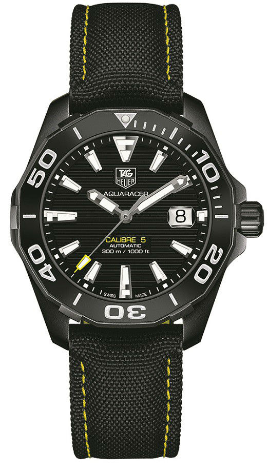 TAG Heuer Watches : WAY218A.FC6362 Automatic Calibre 5 Date Black Textile Men Watch