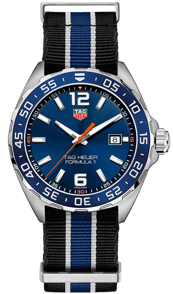 TAG Heuer Watches : WAZ1010.FC8197 Quartz Blue Dial Date Nato Strap Men Watch