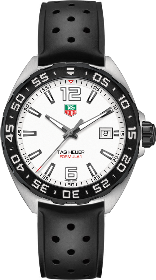TAG Heuer Watches : WAZ1111.FT8023 Quartz White Dial Date Black Rubber Men Watch