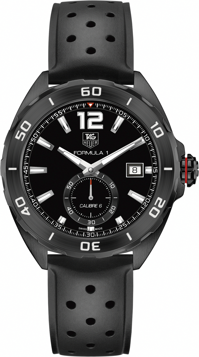 TAG Heuer Watches : WAZ2112.FT8023 Automatic Calibre 6 Black Dial Date Rubber Men Watch