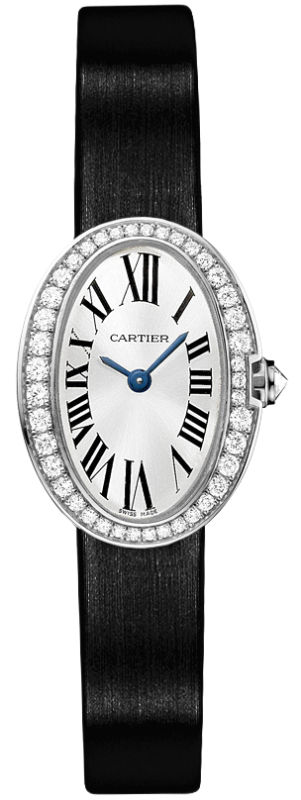 Cartier Watches : WB520027 Quartz 18kt White Gold Silver Dial Satin Black Band Women Watch