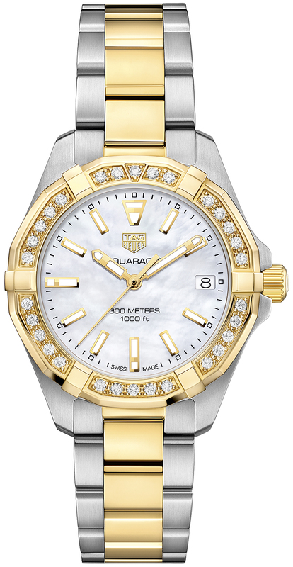 TAG Heuer Watches : WBD1321.BB0320 Quartz Mother of Pearl Dial 18k Yellow Gold Diamond Bezel Stainless Steel and 18k Yellow Gold Bracelet Women Watch