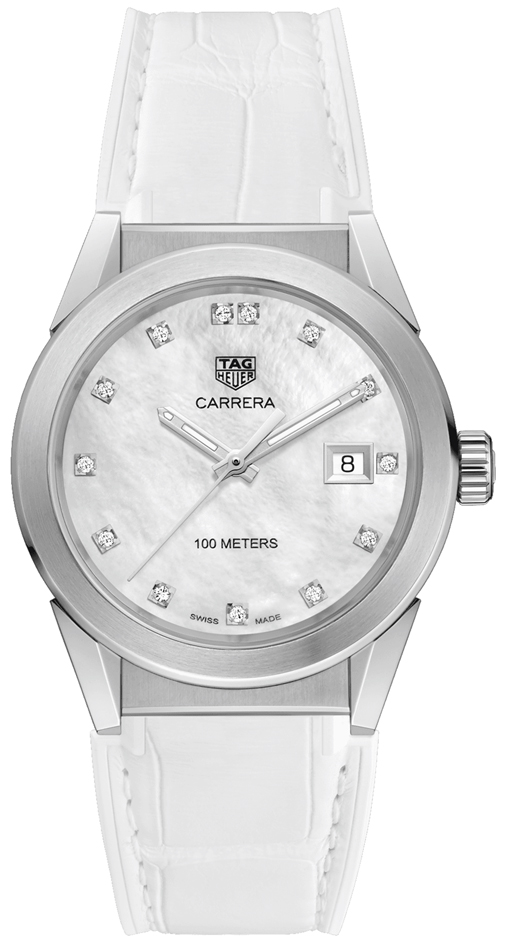 TAG Heuer Watches : WBG1312.FC6412 Quartz Mother of Pearl Diamond Hour Markers Dial White Leather Women Watch