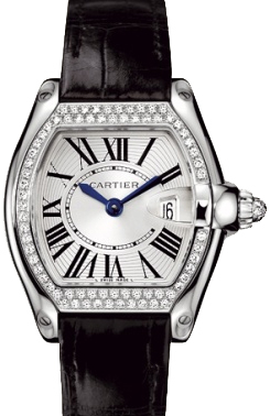 Cartier Watches : WE500260 Swiss Calibre 157 Quartz Solid 18k White Gold, Polished Silver Roman Numeral With Blued Steel Hands Dial Black With An Additional Maroon Leather Band Women Watch