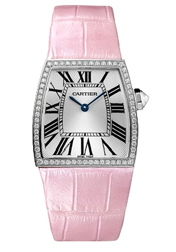 Cartier Watches : WE600151 Battery Operated Quartz Calibre 690 18k White Gold Silver With Blue Sword Shaped Hands Dial Pink Crocodile Leather Band Women Watch