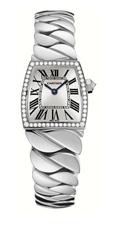 Cartier Watches : WE601005 Battery Operated Quartz Calibre 691 18k White Gold Silver With Blue Sword Shaped Hands Dial 18k White Gold Twist Band Women Watch