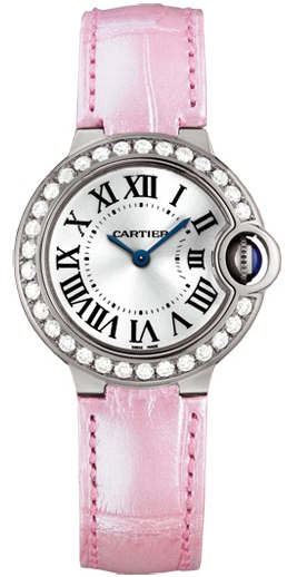 Cartier Watches : WE900351 Battery Operated Quartz 18k White Gold Silver Dial With Sword Shaped Blue Hands Dial Pink Crocodile Leather Band Women Watch