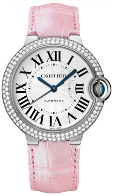 Cartier Watches : WE900651 Automatic Caliber 076 18k White Gold Silver Dial With Sword Shaped Blue Hands Dial Pink Crocodile Leather Band Women Watch